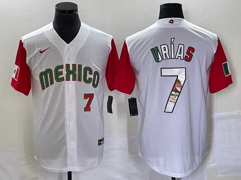 Men's Mexico Baseball #7 Julio Urias Number 2023 White Red World Classic Stitched Jersey10,We sell and wholesale Men's Mexico Baseball #7 Julio Urias Number 2023 White Red World Classic Stitched Jersey10 on line form chian!